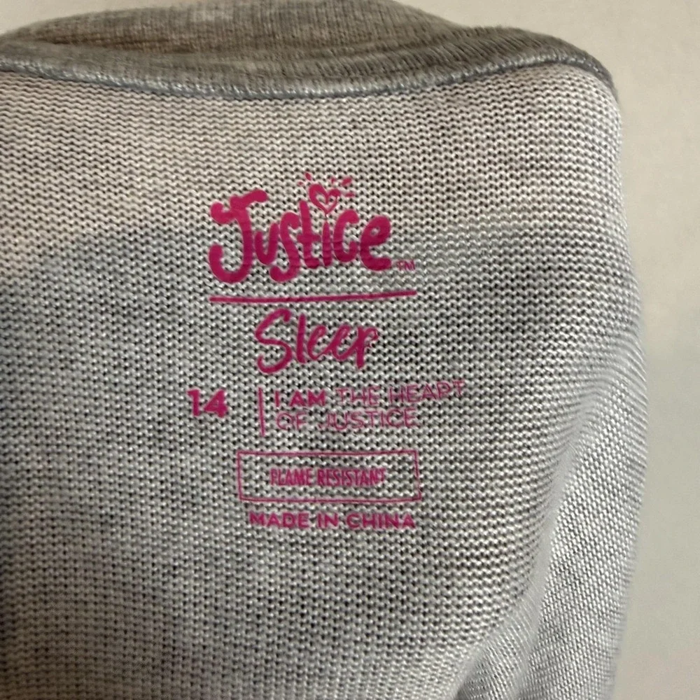 Justice Pajama Top Girls 14 Heather Gray Aloha Hawaii Graphic Sleep Shirt